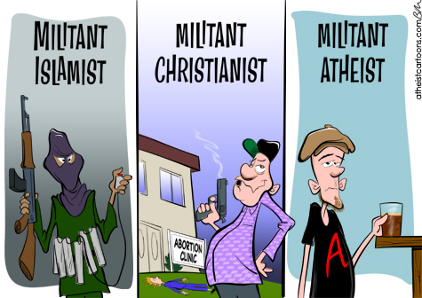 Militant Muslim, Christian, and Atheist