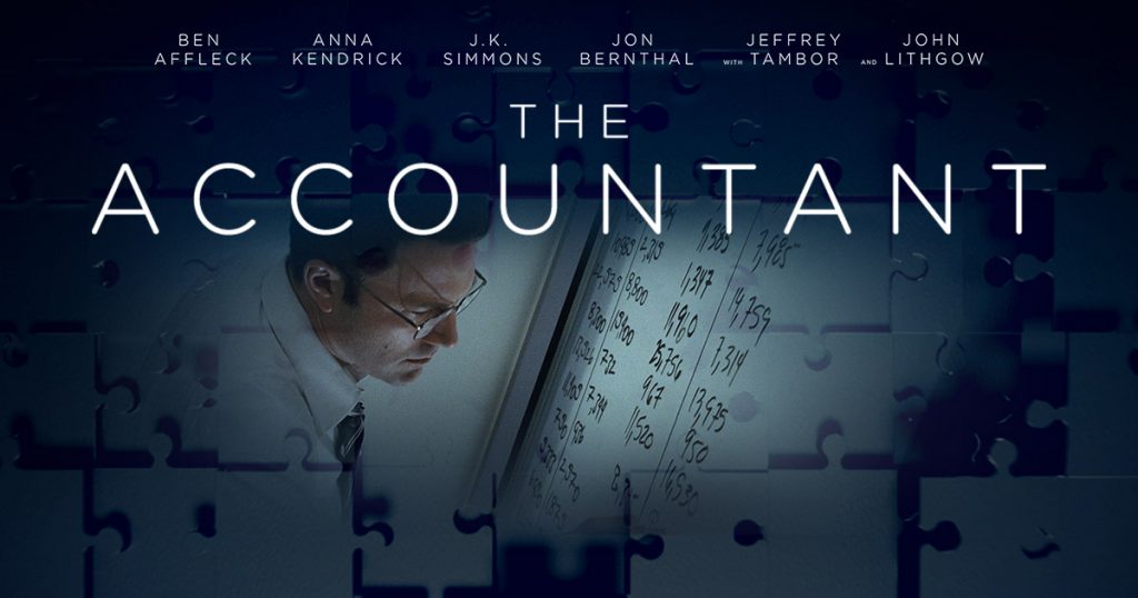 Movie poster showing Ben Affleck dressed as an accountant, looking at a huge column of numbers. A jigsaw pattern is overlaid.