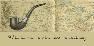 Illustration of a pipe over a map with the caption "This is not a pipe nor a territory."
