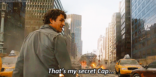 Animated gif of Bruce Banner saying, "That's my secret, Cap..."