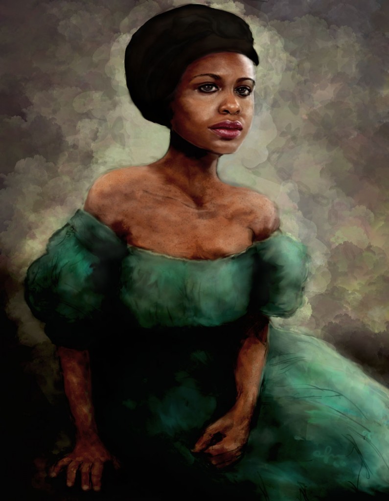 Painting of Black Woman in Green Dress