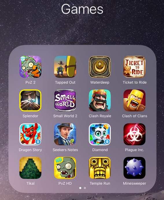 Screenshot of my iPad games folder and twelve game icons