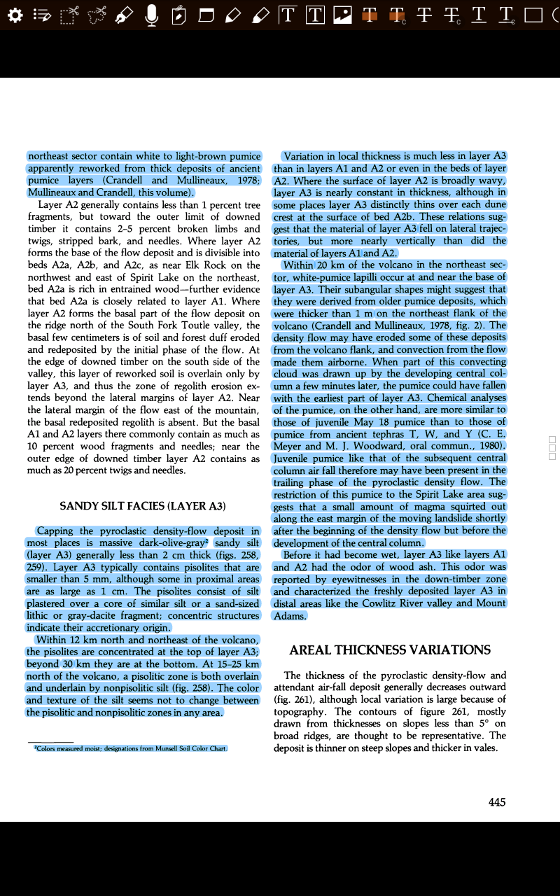 Image shows two columns of text with headings. Many paragraphs are highlighted in blue.