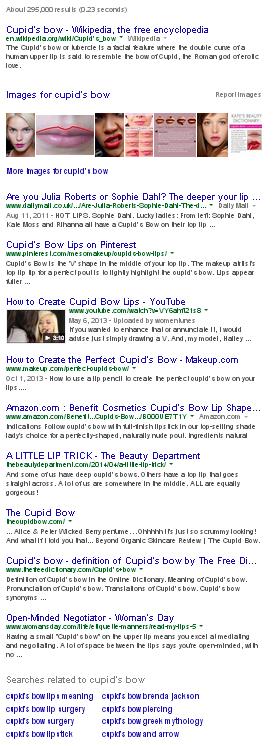 the first page for Google search results for "cupid's bow"