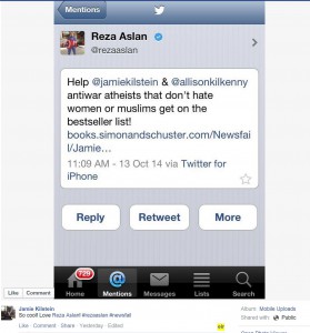 Jamie Kilstein's positive post of Reza Aslan's praise for his book #Newsfail