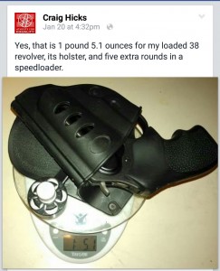 screenshot of Hick's Facebook post about his gun, including the gun itself and its weight