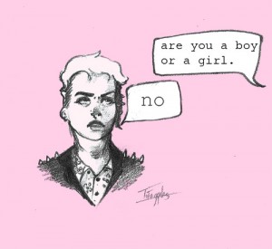 person being asked if they are a boy or a girl, and their answer is "no"